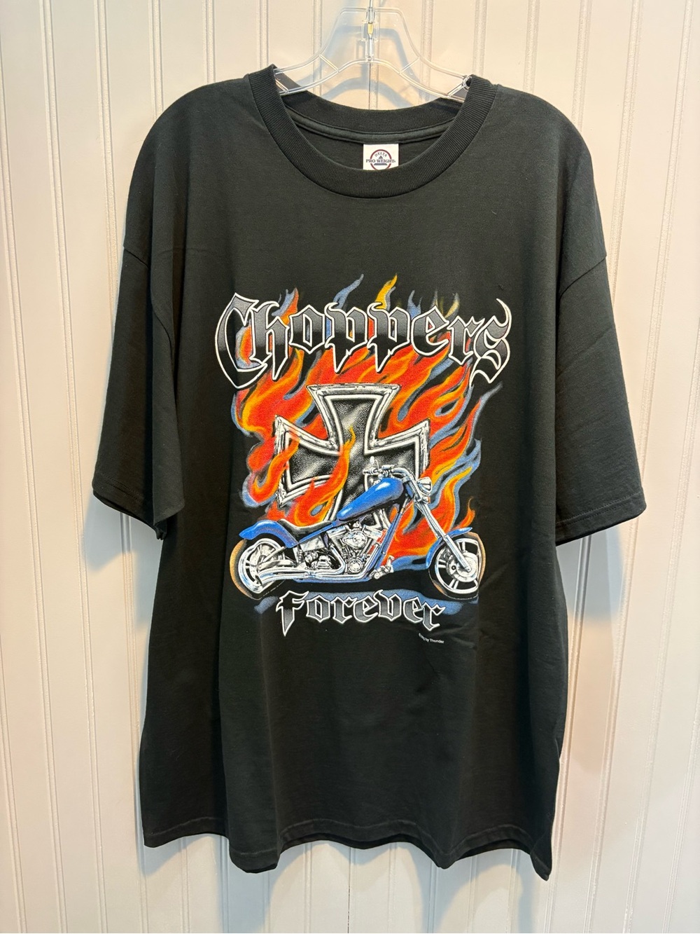 Vintage Choppers Forever Black Graphic Tee with Flame Motorcycle Print NWT
